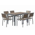 Eveleen Outdoor Patio Table with Six Mocha Powder-Coated Polymer Chairs