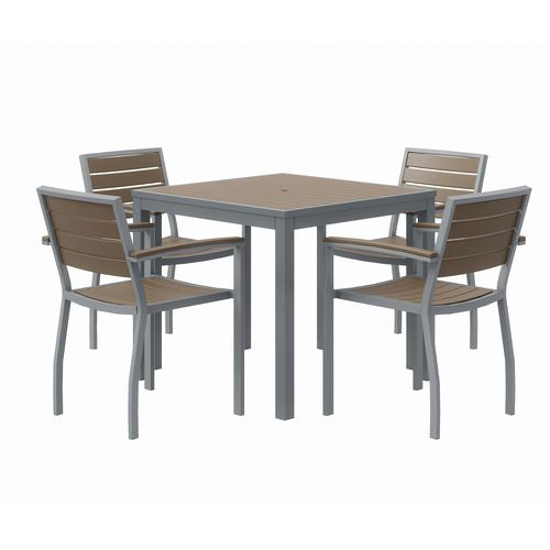 Eveleen Outdoor Patio Table with Four Mocha Powder-Coated Polymer Chairs