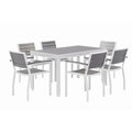 Eveleen Outdoor Patio Table with Six Gray Powder-Coated Polymer Chairs