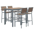 Eveleen Outdoor Bistro Patio Table with Four Mocha Powder-Coated Polymer Barstools