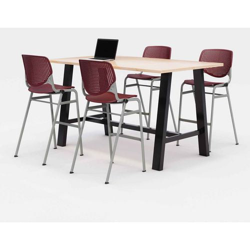 Midtown Bistro Dining Table with Four Burgundy Kool Barstools