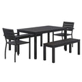Eveleen Outdoor Patio Table with Two Black Powder-Coated Polymer Chairs and Two Benches