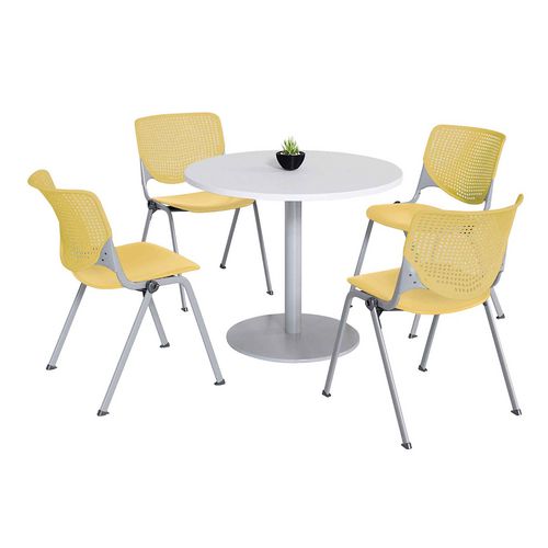 Pedestal Table with Four Yellow Kool Series Chairs