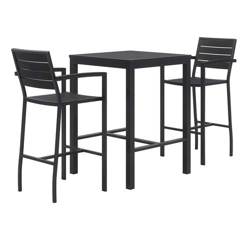 Eveleen Outdoor Bistro Patio Table with Two Black Powder-Coated Polymer Barstools