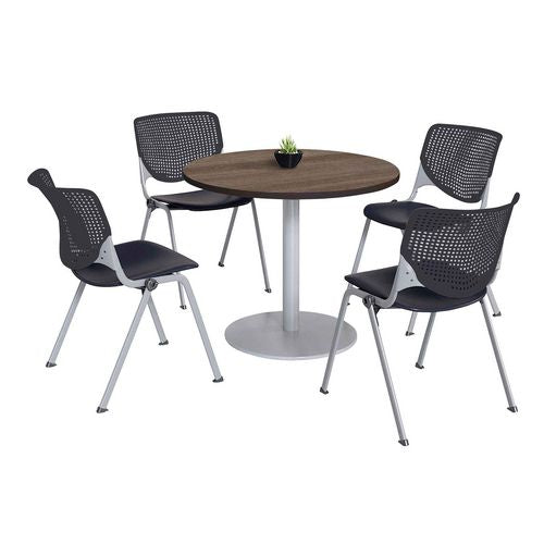 Pedestal Table with Four Black Kool Series Chairs