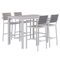 Eveleen Outdoor Bistro Patio Table with Four Gray Powder-Coated Polymer Barstools
