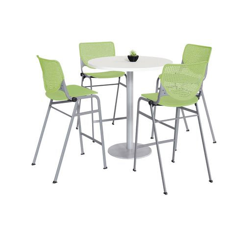 Pedestal Bistro Table with Four Lime Green Kool Series Barstools