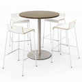 Pedestal Bistro Table with Four White Jive Series Barstools