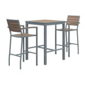 Eveleen Outdoor Bistro Patio Table with Two Mocha Powder-Coated Polymer Barstools