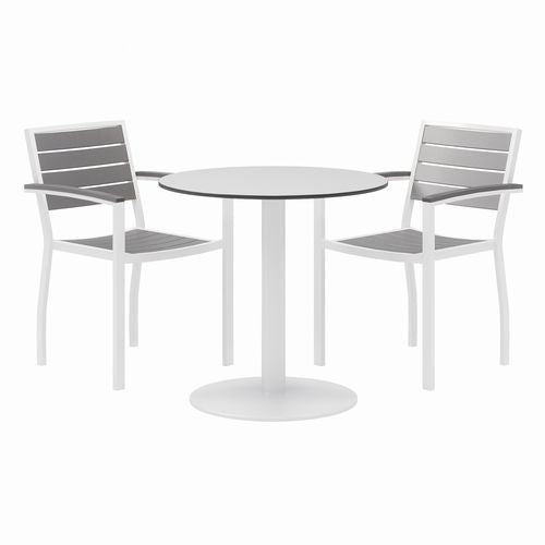 Eveleen Outdoor Patio Table with Two Gray Powder-Coated Polymer Chairs