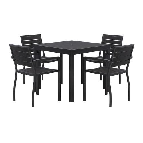 Eveleen Outdoor Patio Table with Four Black Powder-Coated Polymer Chairs