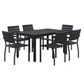 Eveleen Outdoor Patio Table with Six Black Powder-Coated Polymer Chairs