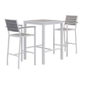 Eveleen Outdoor Bistro Patio Table with Two Gray Powder-Coated Polymer Barstools