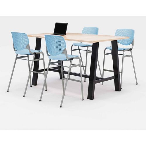 Midtown Bistro Dining Table with Four Sky Blue Kool Barstools