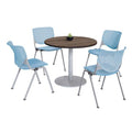 Pedestal Table with Four Sky Blue Kool Series Chairs