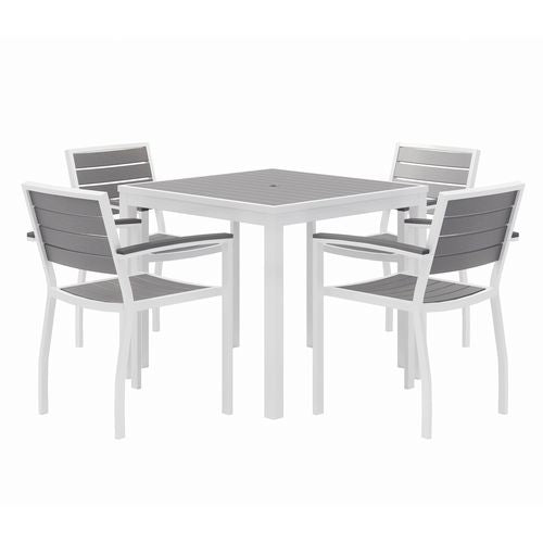 Eveleen Outdoor Patio Table with Four Gray Powder-Coated Polymer Chairs