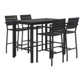 Eveleen Outdoor Bistro Patio Table with Four Black Powder-Coated Polymer Barstools