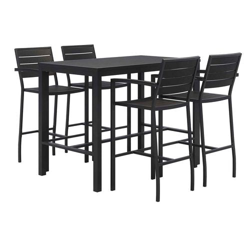 Eveleen Outdoor Bistro Patio Table with Four Black Powder-Coated Polymer Barstools