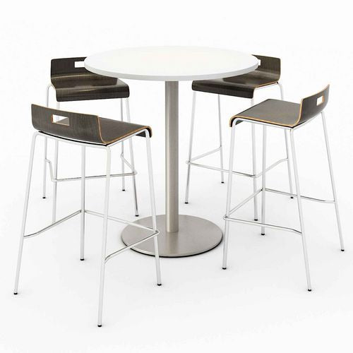 Pedestal Bistro Table with Four Espresso Jive Series Barstools
