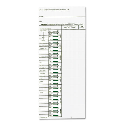 Time Clock Cards for Acroprint ATT310