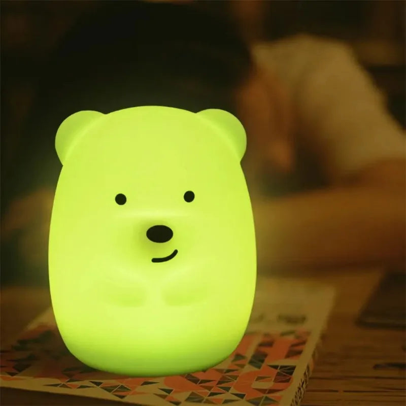 New 7 Colors Bear Rabbit LED Animal Night Light Silicone Soft Cartoon Children Baby Nursery Lamp led Night Light