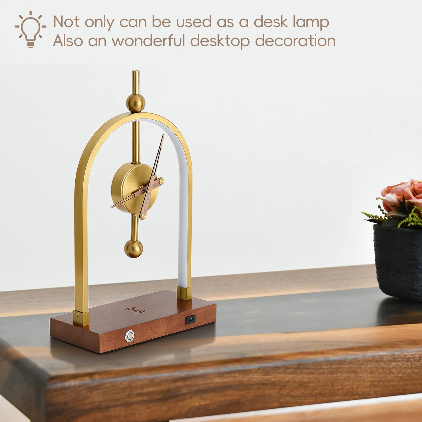 Wireless Charging Clock Lamp Dimmable Touch Switch Desk Lamp Bedroom Study Living Room Multifunctional Clock LED Table Light