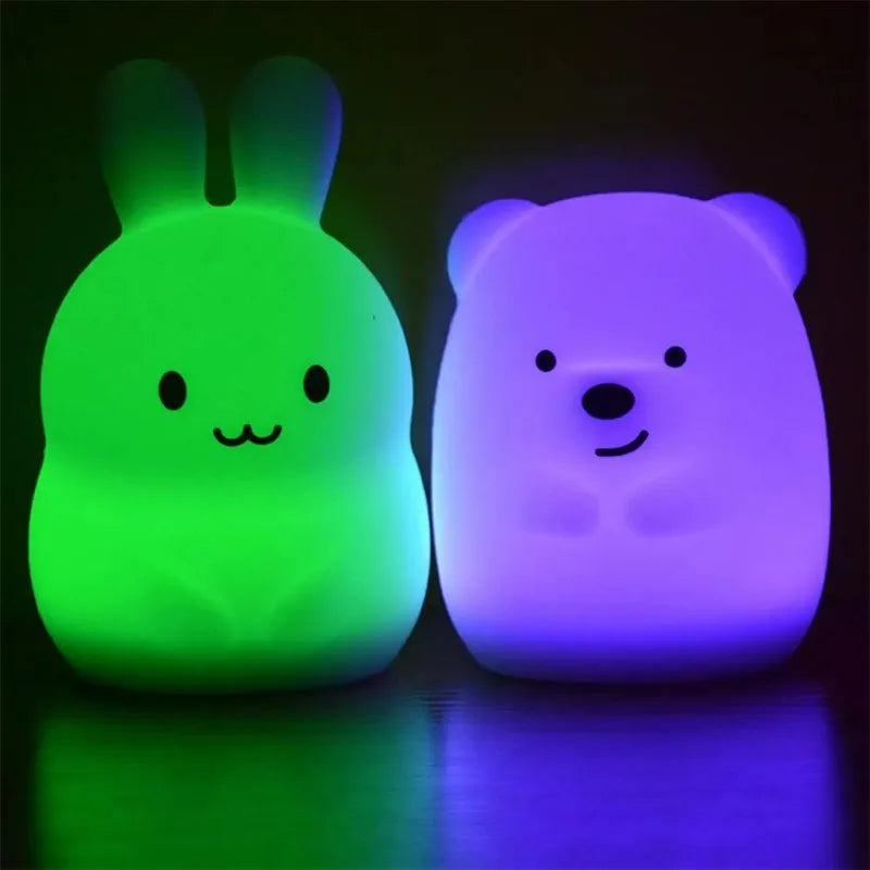 New 7 Colors Bear Rabbit LED Animal Night Light Silicone Soft Cartoon Children Baby Nursery Lamp led Night Light