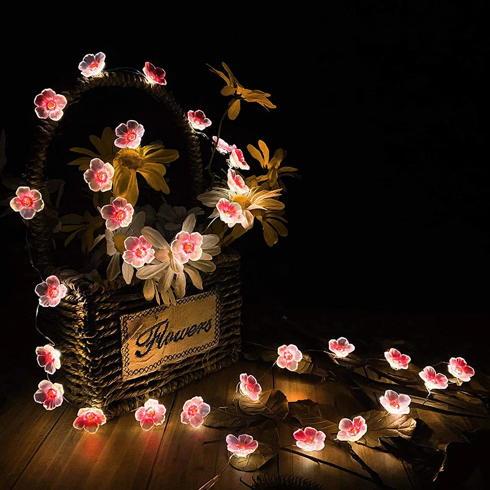 3M 30LEDS Cherry Blossom Fairy String Lights Pink Flower String Lamps Battery Powered For Outdoor Christmas Garland Decoration